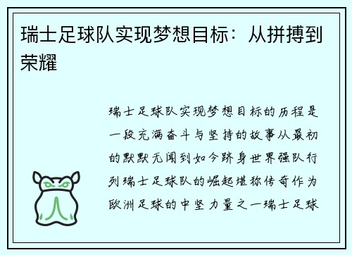 瑞士足球队实现梦想目标：从拼搏到荣耀