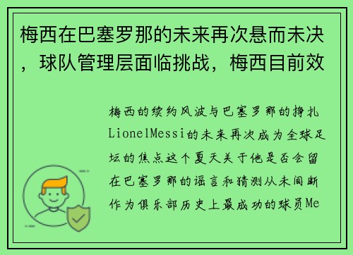 梅西在巴塞罗那的未来再次悬而未决，球队管理层面临挑战，梅西目前效力于西班牙巴塞罗那足球俱乐部